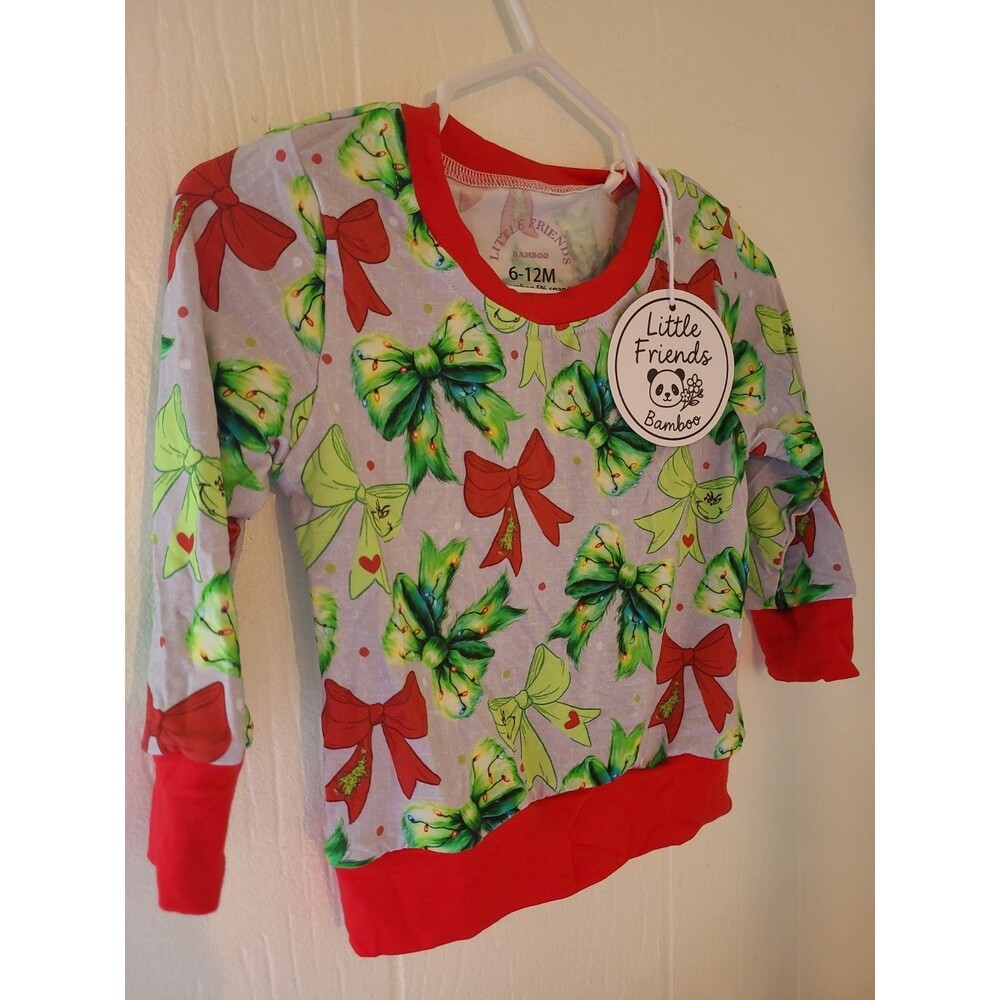 Little Friends Bamboo 6-12 Months Grinch Bows Pajama Top